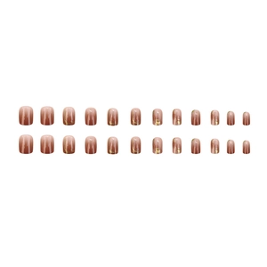 Faux ongles dégradés ambre et caramel avec feuille d'or et paillettes, ensemble de 24 pièces