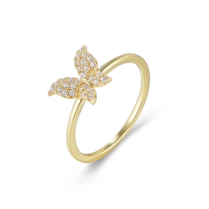 Elegant s925 sterling silver butterfly ring featuring sparkling pavé cubic zirconia