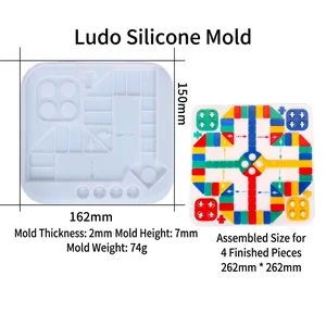 Vue détaillée du moule en silicone pour jeu de Ludo avec dimensions précises