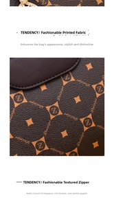Detail of brown litchi pattern leather with Z-pattern print and luxury metal zipper