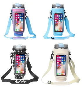 Waterproof portable water bottle pouch with transparent touchscreen phone pocket