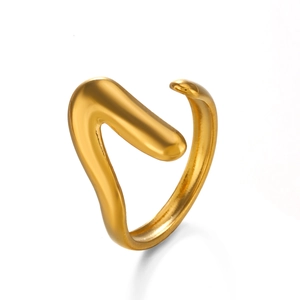 18K gold plated V-shaped open stainless steel ring with minimalist flowing design