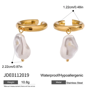 Boucles d'oreilles créoles dorées en acier inoxydable avec pendentifs perles baroques