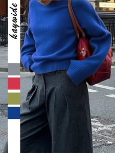 Women Crewneck Knit Sweater Long Sleeve Loose Pullover Solid Color Casual Acrylic Blend Autumn Winter Jumper Top