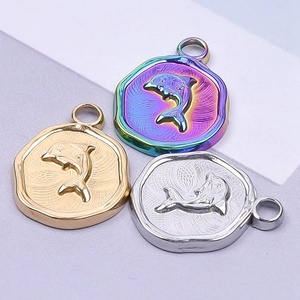 Three 18k gold plated stainless steel dolphin relief pendant charms in three metal colors