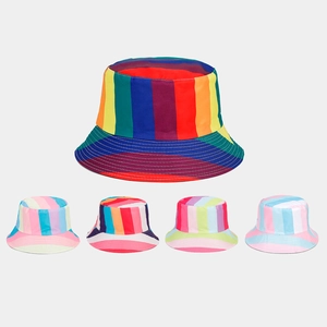Rainbow Striped Bucket Hat Reversible Polyester Sun Protection Outdoor Fashion Casual Unisex Headwear
