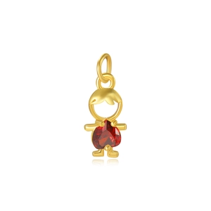 Charming gold-plated little boy pendant with a red heart-shaped gemstone for DIY jewelry
