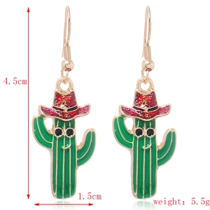 Cartoon cactus earrings with size dimensions 4.5x1.5cm and weight 5.5g on white backdrop