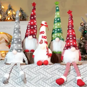 Christmas Gnome Faceless Doll LED Glowing Plush Rudolf Ornament Knitted Snowflake Hat Long Legs Home Desktop Decoration