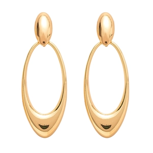 Elegant gold hollow oval geometric stud earrings with polished metallic finish for women