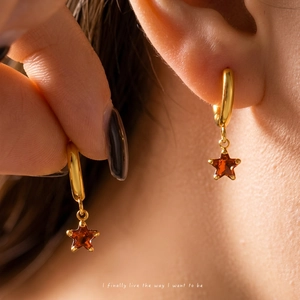 18K Gold Plated Stainless Steel Star Drop Earrings Colorful Rhinestone Geometric Minimalist Pentagram Earrings For Women