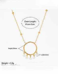 Detailed size guide for gold dreamcatcher pendant necklace with zirconia stone measurements