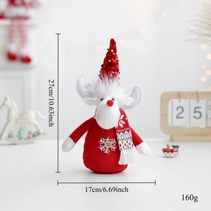 Detailed plush reindeer Christmas decoration with sizing details showing 27cm height