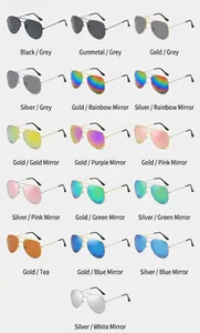 Grid view showcasing 16 color variants of classic aviator sunglasses with metal frames