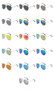 Grid view showcasing 16 color variants of classic aviator sunglasses with metal frames