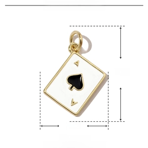Detailed parameter diagram showing Ace of Spades copper enamel pendant size 21x16mm