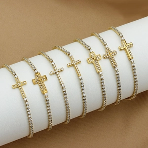 Luxurious gold-plated tennis bracelets featuring zirconia-encrusted cross charms for women