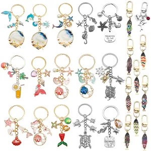 Ocean Theme Keychain Alloy Enamel Mermaid Starfish Sea Turtle Creative Novelty Bag Charm Pendant