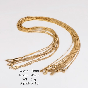 Set of ten 2mm wide 45cm gold flat dragon chain necklaces for layered styling
