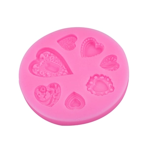 Moule en silicone rose avec 6 motifs de cœur pour le fondant et la décoration de gâteaux