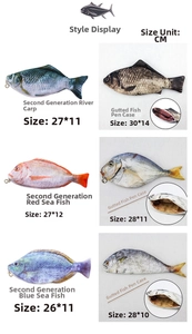Detailed size comparison and zipper views of realistic fish shaped pencil cases