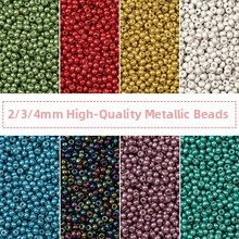 Macro detail of assorted 2/3/4mm metallic mineral seed beads for jewelry making