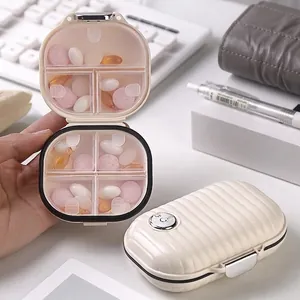 Portable Pill Box Medicine Organizer Sealed Moisture Proof Luggage Style Striped Plastic Case For Travel Mini Storage