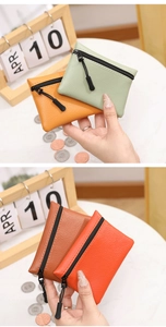Mini portafogli in pelle PU a grana litchi in verde, giallo, marrone e arancio