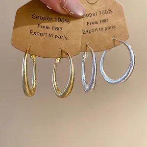 Boucles D'oreilles Créoles Rondes Mate Givrée Pour Femmes Grand Cercle Rétro Minimaliste Cuivre Avec Tige En Argent