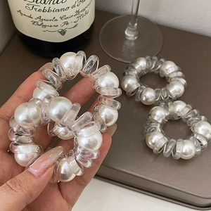 Lot de 3 chouchous spirales avec perles et cordon de téléphone transparent pour femme