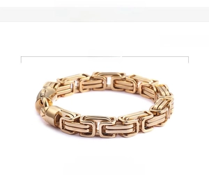 Detail of 18K gold vacuum plated Byzantine link bracelet with 220x10mm size dimensions