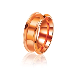 Detailed macro view of a rose gold stainless steel ring blank with a center inlay groove