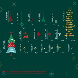 Size chart showing Christmas tree and reindeer wall sticker dimensions in cm and inches
