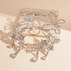 Sparkling butterfly rhinestone ear cuff with water drop tassels and hollow metal design