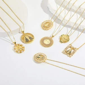 Religious Pendant Necklace Copper 18K Gold Plated Micro Paved Zircon Virgin Mary Cross Dove Simple Niche Jewelry Women