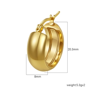 Orecchini a cerchio dorati minimalisti, dimensioni 20,3mm x 8mm, peso 5,3g