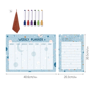 Magnetic blue galaxy weekly planner set with colorful markers and todo list stickers