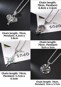 Macro display of five retro alloy hip-hop pendants with wolf and skull designs