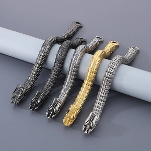 Five men's stainless steel dragon scale bracelets in gold, silver, and antique grey