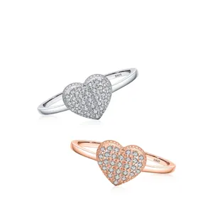 S925 Sterling Silber Herzringe mit Pavé-Zirkonia in Silber und Roségold-Optik