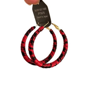 Boucles d'oreilles créoles rondes géométriques vintage avec cuir rouge et noir tressé