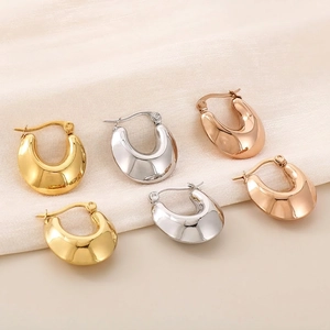 Stainless Steel Chunky Hoop Earrings High Polished U-Shape Geometric Retro Minimalist Fashion Jewelry For Women