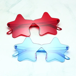 Star shaped rimless sunglasses in red and blue colors for kids trendy beach parties