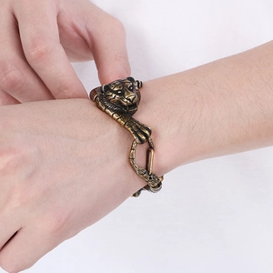 Vintage bronze tiger head bracelet in stainless steel featuring detailed retro textures