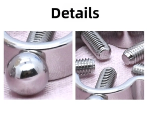 Macro shot of silver stainless steel clip with adjustable screw and polished beads