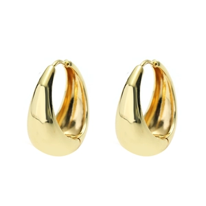 Minimalist large gold teardrop hoop earrings in polished S925 sterling silver for women