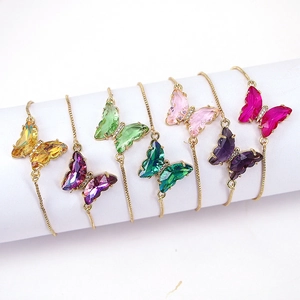 Butterfly Pendant Bracelet Copper 18K Gold Plated Zircon Crystal Adjustable Box Chain Elegant Jewelry For Women