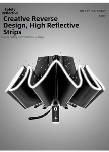 Detail of automatic reverse umbrella with safety reflective edge and water-repellent fabric