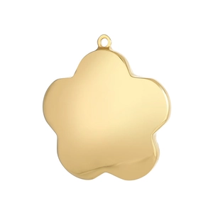 Polished golden stainless steel flower pendant necklace charm on a clean white background