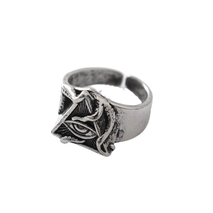 Retro octopus eye of providence ring in antique silver finish with adjustable open band